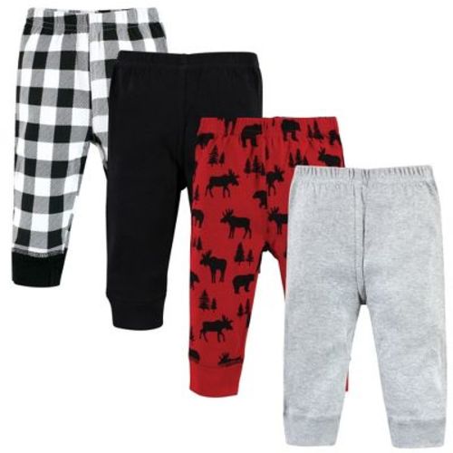 Hudson Baby Basics Infant Boy Comfy Cotton Pants 4-Pack, Forest Friends, 0-3 Months