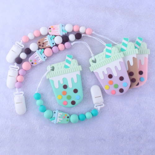Visland Baby Infants Food Grade Silicone Bead Ice Cream Teether Pacifier Clip Chain Teething Toy