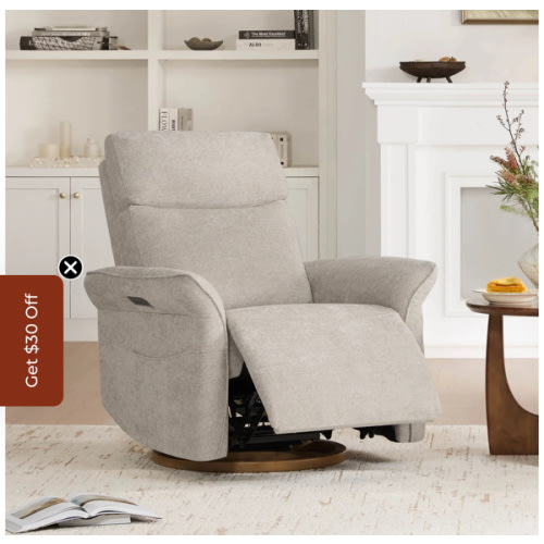 Vinca Power Swivel Nursery Glider Recliner with Power Lumbar & Headrest