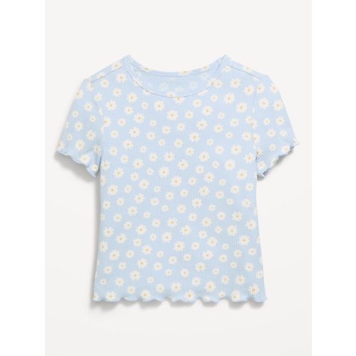 Printed Short-Sleeve Lettuce-Edge T-Shirt for Toddler Girls