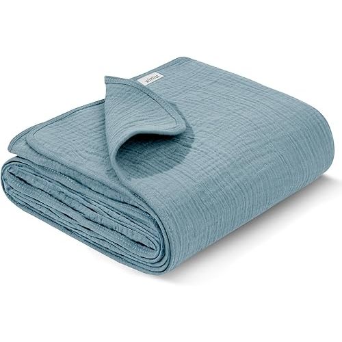 Wimist Muslin Swaddle Blankets, Swaddle Blanket for Baby Girls and Boys, Baby Receiving Blankets, Baby Essentials, Suitable for Neutral Newborns and Crib Essentials, 40 x 36 inches (Costume Blue)