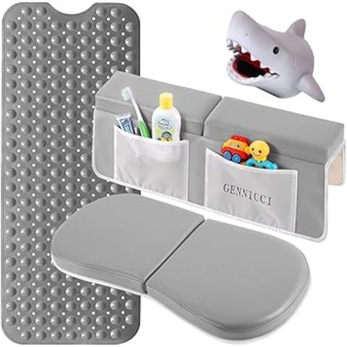 Bath Kneeler and Elbow Kneeling Rest Pad for Baby Bathing Parents,Faucet Cover Baby Bathtub Silicone Whale for Kids,39 x 16 Inch Extra Long Bathtub Mats