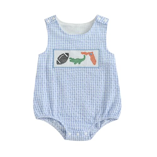 Baby Girl Boy Football Outfit College Football Bubble Romper Sleeveless Plaid Overalls Bodysuit Game Day Clothes