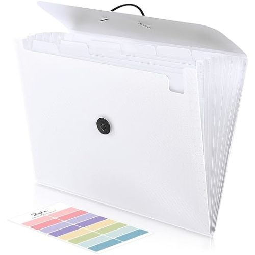 Expanding File Folder with 7 Pockets, Accordion File Organizer, Portable Folders for Documents, Letter/A4 Size White