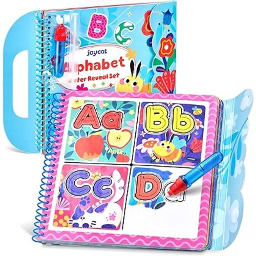 JoyCat Alphabet Water Coloring Book for Toddlers 3-5, Reusable 14 Activity Pages with Water Pen for No-Mess Drawing, Preschool Alphabet Learning Letter Tracing Toys, Toddler Boys Girls