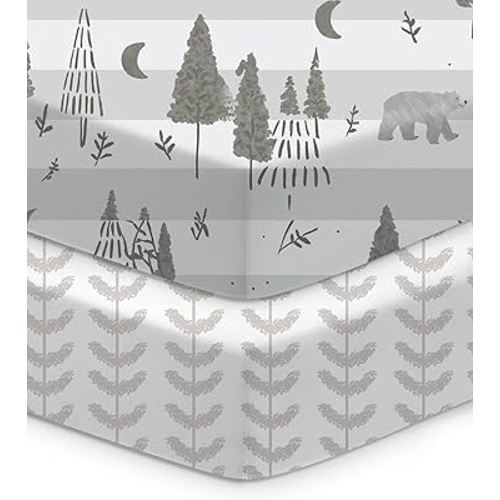 Baby Crib Sheets Boy Girl for Standard Crib Mattress - Beige Trees&Leaf, Breathable and Snug, Fits 28''x52''x9'' Extra Deep Pocket