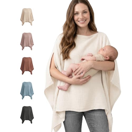 Konssy Muslin Nursing Cover for Women, 360° Full Privacy Poncho | 100% Soft Cotton Breastfeeding Cover, Lightweight, Breathable, Multi-Use Car Seat Canopy