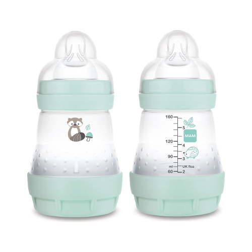 MAM Easy Start Anti-Colic Matte Bottle 5 oz (2-Count), Baby Essentials, Slow Flow Bottles with Silicone Nipple, Baby Bottles for Baby Girl, Sage
