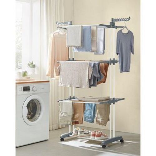4-Tier Clothes Drying Rack, Steel Rolling Laundry Dryer Stand White
