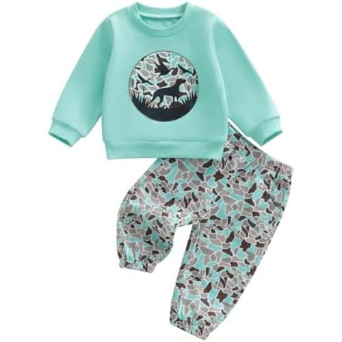 Toddler Boy Fall Winter Clothes Baby Camo Hunting Outfits Retro Pullover Sweatshirts + Camouflage Pants Set