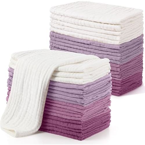 Buryeah Muslin 20 Pcs Burp Cloths Large 20" x 10" 100% Cotton 6 Layers Ultra Absorbent and Soft Hand Washcloths for Baby Drool and Messes Gentle Burp Cloth for Boys & Girls(Vibrant Color)