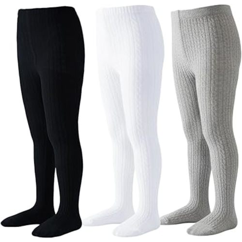 Marchare Baby Girls Tights Thick Cable Knit Tight Solid Footed Leggings Warm Stockings For Kids