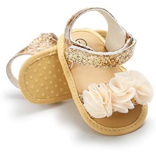 COSANKIM Infant Baby Girls Summer Sandals with Flower Soft Sole Newborn Toddler First Walker Crib Dress Shoes