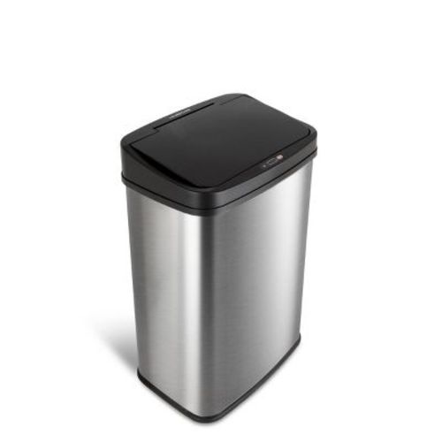 Nine Stars 13gal Motion Sensor Rectangular Shape Stainless Steel Trash Can Silver/Black: Touchless, Quiet Lid, 13.2 Gallon
