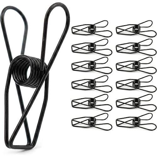 14 PCS Stainless Steel Large Black Clothes Pins, High Elasticity Strength Clothespins - Heavy Duty Multipurpose Metal Wire Chip Clips, 2.83 Inch for Laundry Home, Kitchen, Outdoor, Office