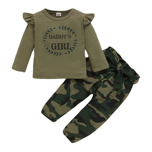 Mikrdoo Baby Girl Clothes Toddler Girl Outfits Long Sleeve Ruffle Shirt Tops Baby Camo Pants