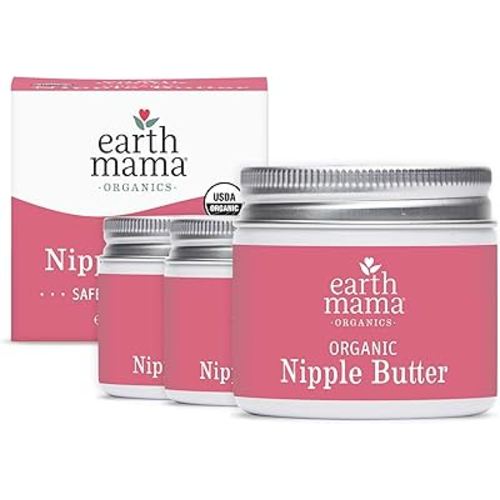 Earth Mama Organic Nipple Butter™ | Nipple Cream Safe for Breastfeeding | Postpartum Essentials for Nursing | Non Lanolin Nipple Cream, 2 fl oz (3-Pk)
