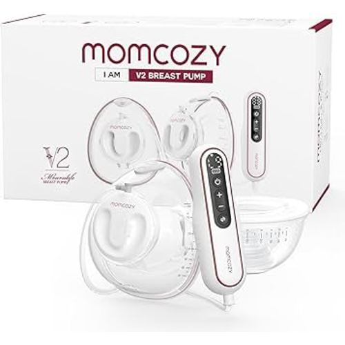 Momcozy Ultra-Light & Hands Free Breast Pump V2, Potent Wearable Pump with 27 Pumping Combinations, Low Noise Painless Portable Double Electric Pump, 17/19/21/24/27mm Flange