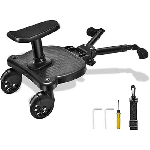 Universal Stroller Board, Buggy Board with Detachable Seat, 2in1 Sit and Stand Stroller Board, Stroller Board Attachment for Toddler, Holds Children Up to 55lbs, Suitable for Most Strollers
