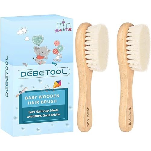 Baby Hair Brush, 2 Packs - Natural Wooden Brush with Premium Goat Bristle, Ideal for Newborns & Toddlers, Promotes Healthy Hair Growth, Prevents Scalp Irritation, Off-white