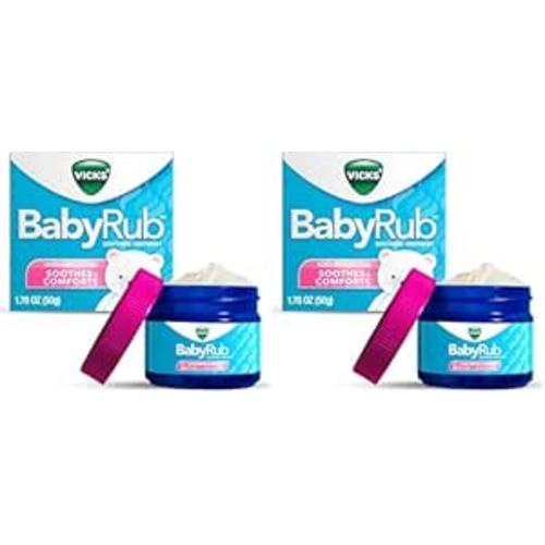 Vicks BabyRub Chest Rub Ointment with Soothing Aloe, Eucalyptus, Lavender, and Rosemary, from the makers of VapoRub, 1.76 oz (Pack of 2)