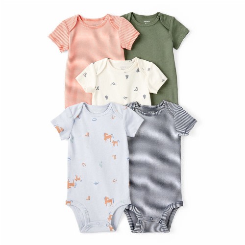 5-Pack Cowboy Print Short-Sleeve Bodysuits - Baby Boy