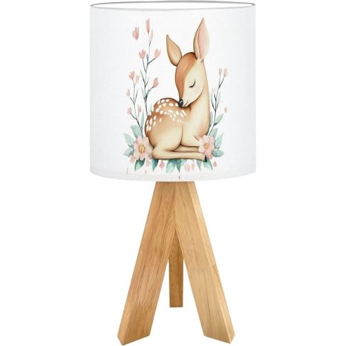 Cute Kids Bedside Desk Table Lamp Baby Deer Watercolor Fawn Forest Animals Nursery 16 Colors Multi Children Nightstand Lamp, Tripod Small Night Lights Linen for Nursery Room Bedroom Dorm Decor