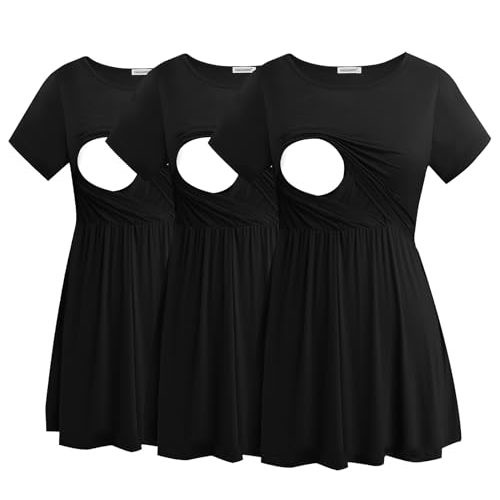 Smallshow Women's Maternity Nursing Tops 3 Pack Short Sleeve Breastfeeding Shirt