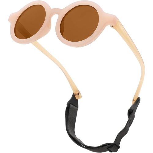 COASION Baby Polarized Round Sunglasses Flexible Rubber Shades with Strap for Toddler Newborn Infant Ages 0-24 Months