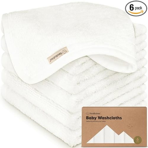 6-Pack Baby Washcloths – Soft Absorbent Viscose from Bamboo Washcloths for Face, Body, Baby Towels for Newborn, Kids, Toddlers, Infant, Gentle on Sensitive Skin, 10x10 Reusable Face Towels (White)