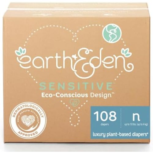 Earth & Eden Sensitive Baby Diapers, Newborn, No Harsh Chemicals, 108 ct