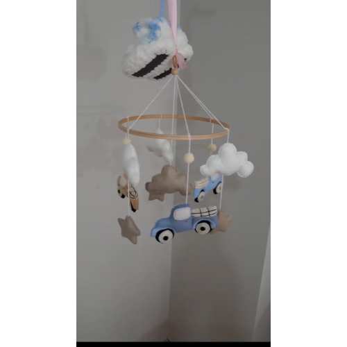 Handmade Felt Baby Mobile with Trucks