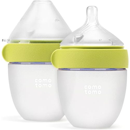 Comotomo (Gen 2) Silicone Baby Bottle, Green, 5oz, 2-Pack