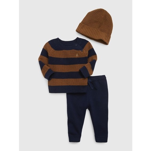 Baby Three-Piece Sweater Outfit Set in dark night blue, size: 0-3 M