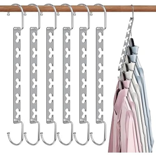 Space Saving Hangers for Clothes 6 Pack, Sturdy Metal Hangers Wardrobe Organizer, Magic Cascading Hanger, Closet Space Saver Closet Organizers and Storage