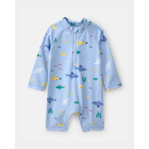 Baby Boy 1-Piece Fish Rashguard Swimsuit - Blue | Carter's