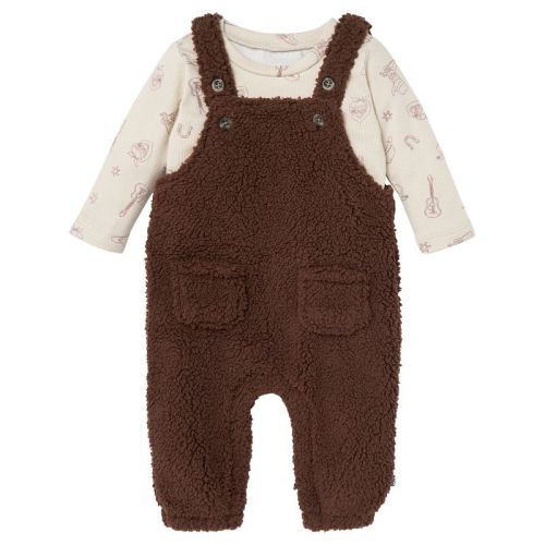 Modern Moments by Gerber Baby Boys' 2-Piece Plush Overall With Long Sleeve Top, Rich Brown