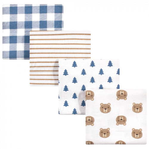 Hudson Baby Newborn Boy's Pack of Soft Cotton Flannel Receiving Blankets, Little Bear