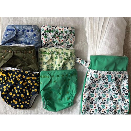 6 Cloth Pocket Diapers + 6 - Microfiber Inserts, Free Wet Bag