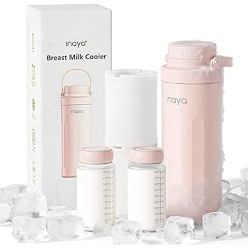 Inaya Portable Breast Milk Cooler Bottle 22oz – Travel Breastmilk Chiller with 24 Hours Cooling, Large Capacity Nursing Essentials with 2 Independent Bottles for Breastmilk Storage, Blush Pink