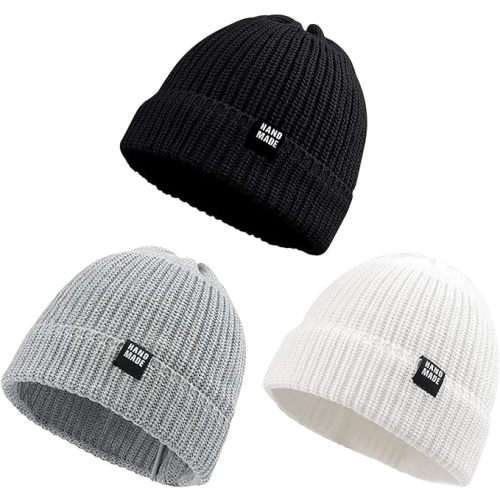 Simple Knitted Baby Beanie Hip-Hop Boys Winter Hat Toddler Kids Bonnet for Girls 0-5Y - Black+light Gray+white - 0-6 Months