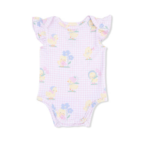 Ruffle Sleeve Bodysuit, Vintage Spring Ducklings Pink