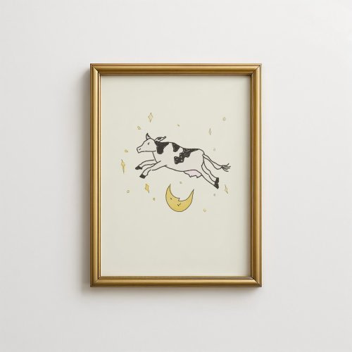 Cow Jumped Over The Moon Print: Kids Nursery Decor, Digital Download, Wall Art, Art Print, Sweet Nursery Gift