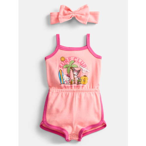 Hello Kitty and Friends Baby Girls Sleeveless Graphic Romper with Matching Bow Headband, Sizes 0/3M-24M