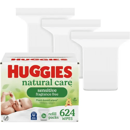 Huggies Natural Care Sensitive Baby Wipes, Hypoallergenic, 99% Purified Water, 3 Refill Packs (624 Wipes Total)