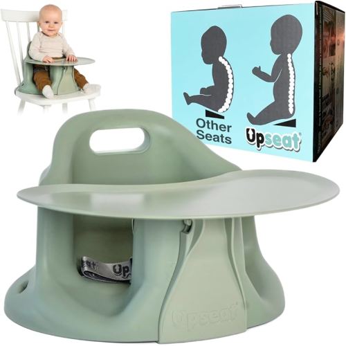 Upseat – The Original Ergonomic Baby Floor & Booster Seat with Tray, Developed with Physical Therapists for Upright Posture & Healthy Hip Development, 4–24 Months, Extra-Large Tray (Sage)