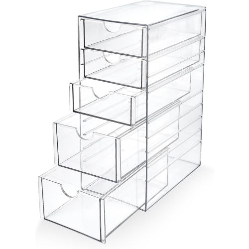 Hair Accessories Organizer Acrylic Drawer with 5 Small Drawers | Clear, For Bathroom Vanity Office Desk, Jewelry Makeup Storage