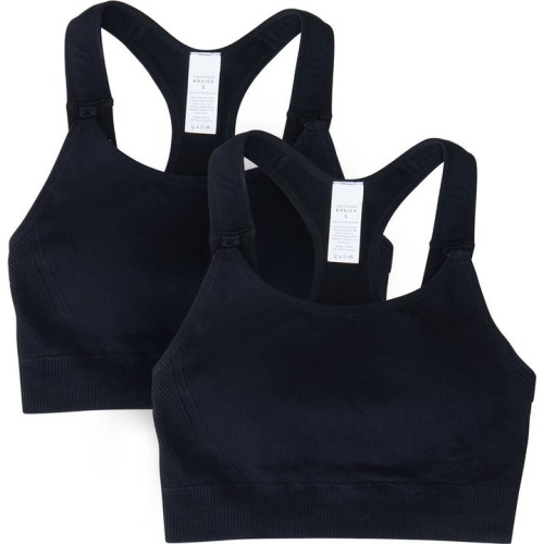 Maternity Set of 2 Nursing Sports Bras, Large, Black / Black