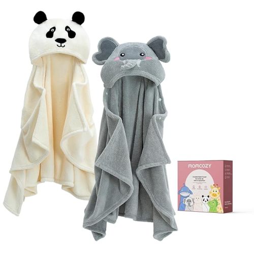 Momcozy Baby Bath Towels, 2 Pack - Panda & Elephant
