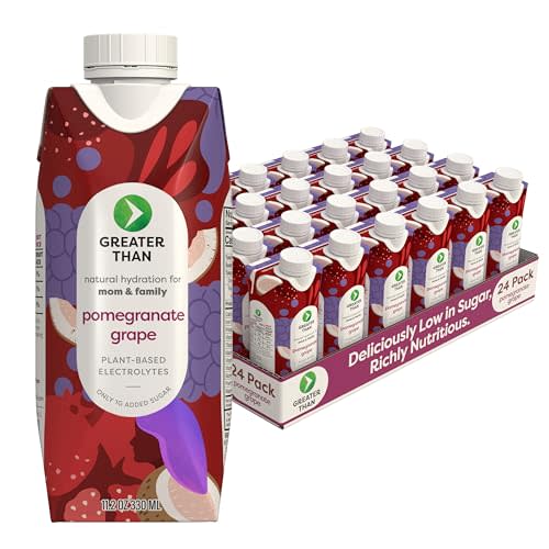 Greater Than Nutrient Hydration Beverage, Electrolyte Drink for Gut Health & Energy with Coconut Water, Vitamins, Gluten Free, Plant Based, Low Sugar, Pomegranate Grape, 24 Pack